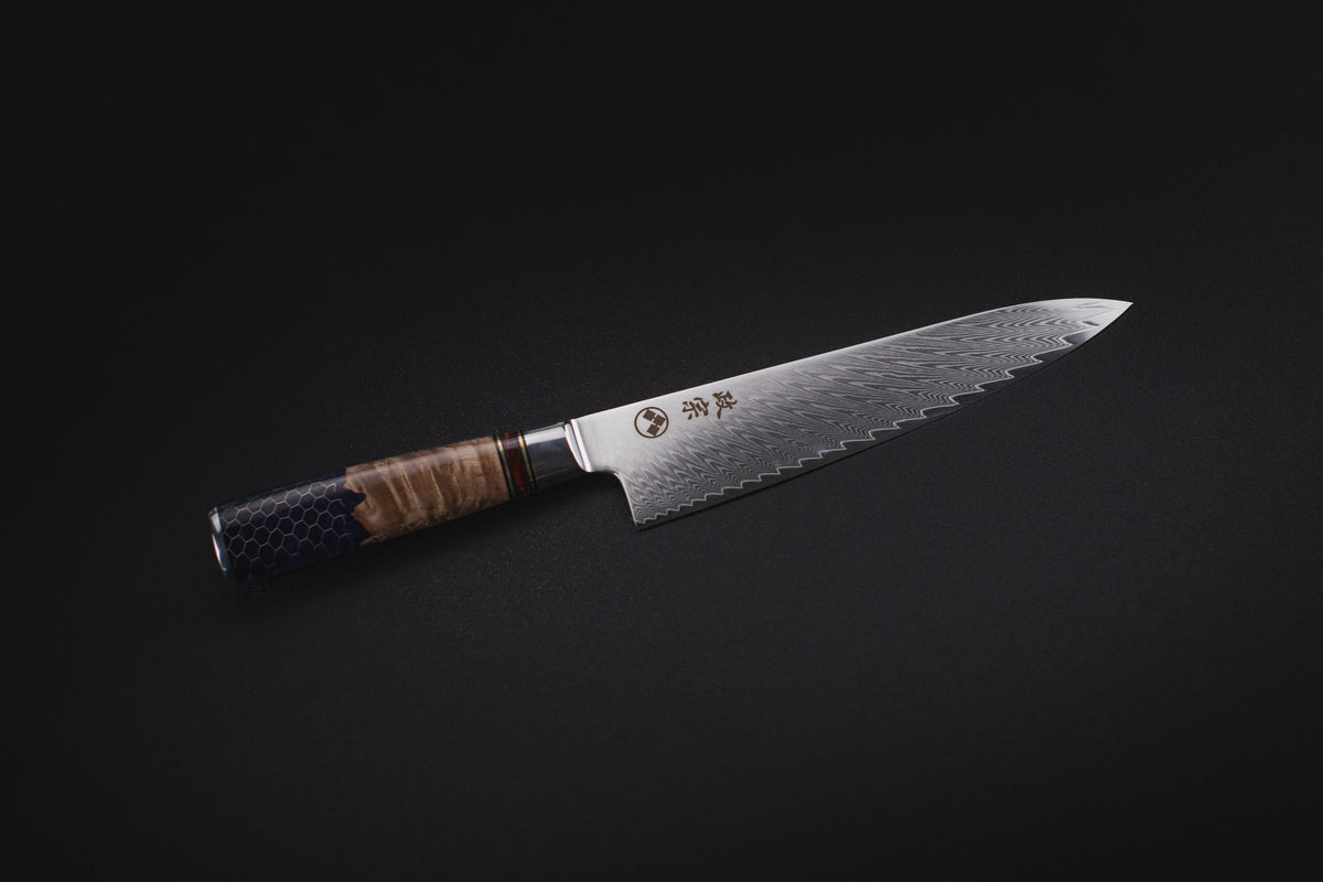 Ryu Blue Hex Kiroshi Gyuto — cuchillo japonés de damasco Masamune