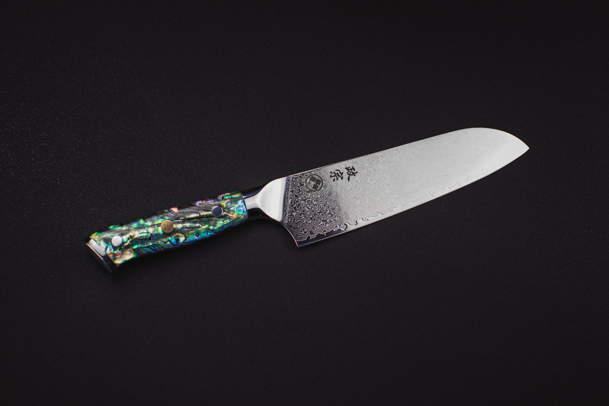 Ryu Abalone Damascus Santoku, cuchillo japonés Masamune