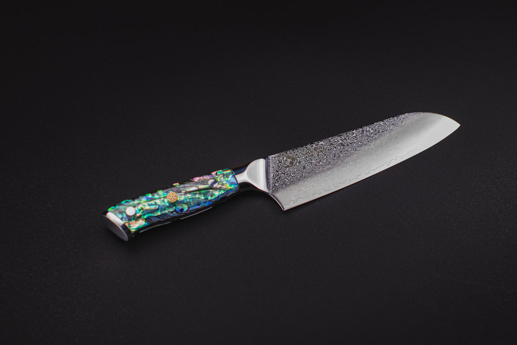 Ryu Abalone Damascus Santoku, cuchillo japonés Masamune