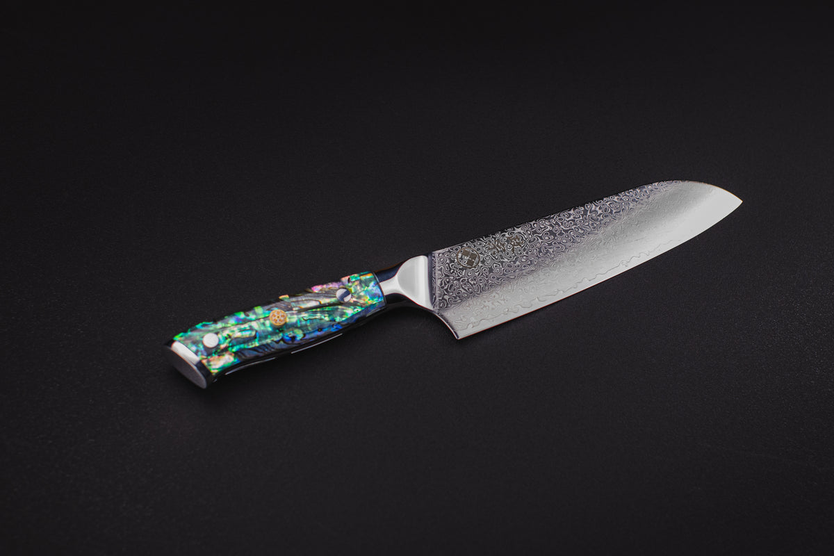 Ryu Abalone Damascus Santoku, cuchillo japonés Masamune