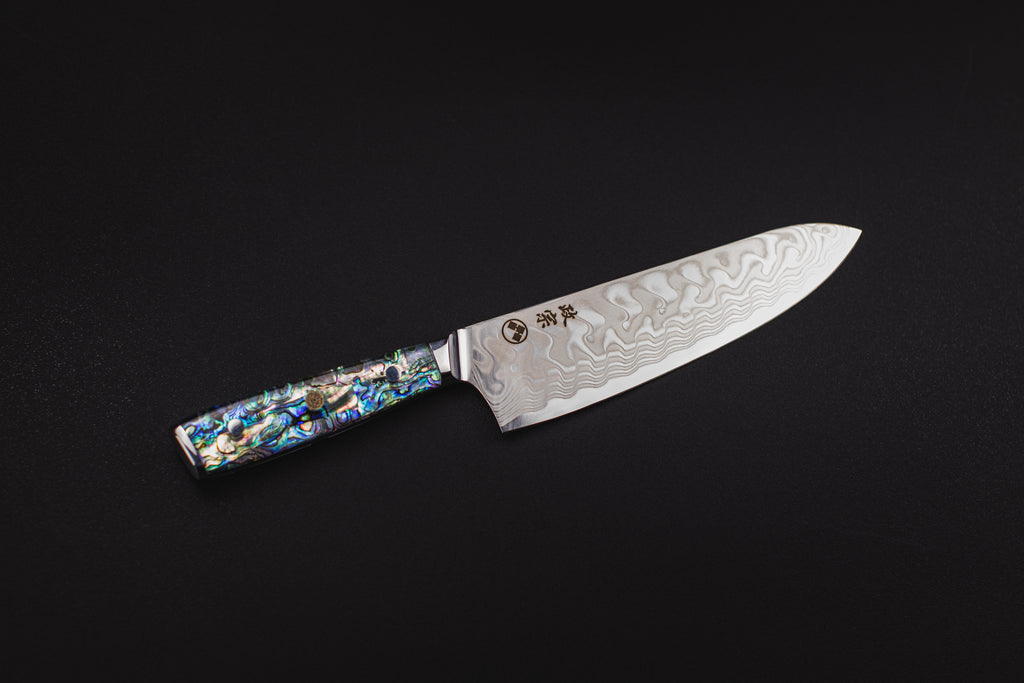 Ryu Abalone Damascus Santoku, cuchillo japonés Masamune