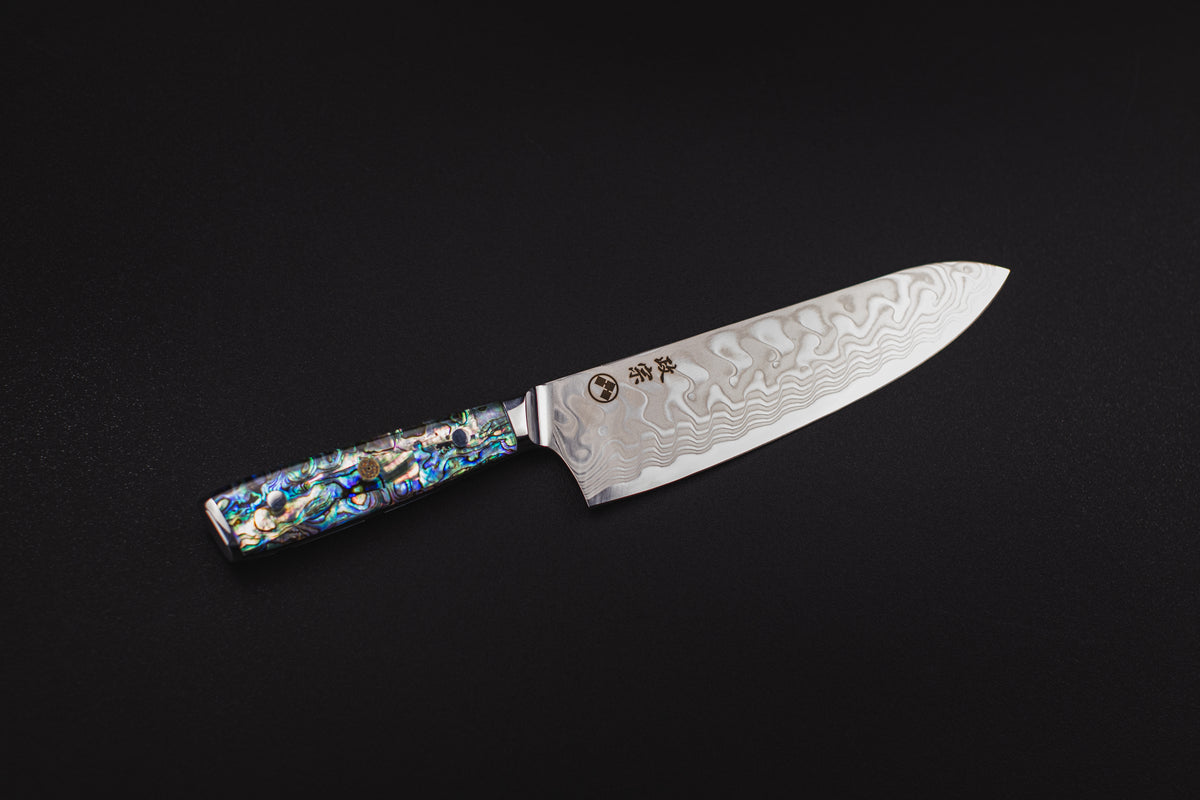 Ryu Abalone Damascus Santoku, cuchillo japonés Masamune